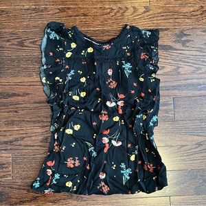 Nanette by Nanette Lepore Ruffle Sleeveless Blouse in Black Floral print